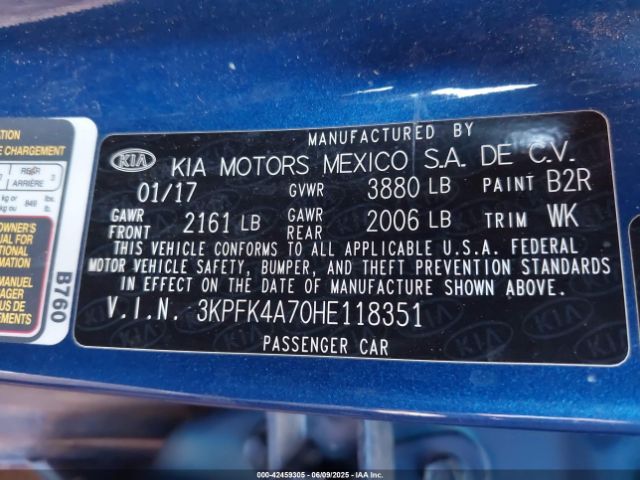 3KPFK4A70HE118351 KIA mpi nu