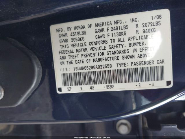 2006 ACURA TL 19UUA66296A022559 Photo 8