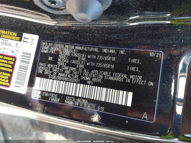 5TDBZRBHXNS560991 Toyota 2gr-fks