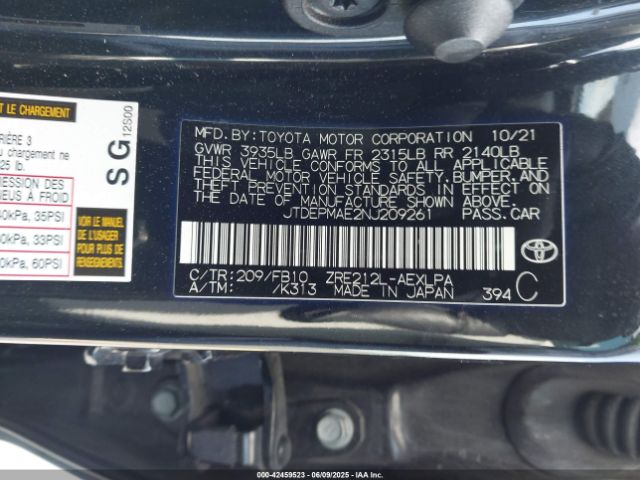 2022 TOYOTA COROLLA JTDEPMAE2NJ209261 Photo 8
