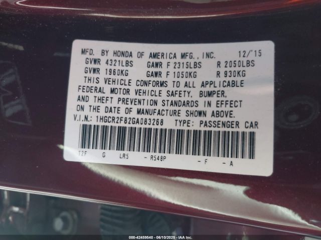 1HGCR2F82GA083268 Honda Accord Ex-l