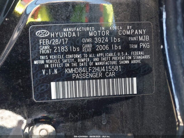 KMHD84LF2HU415581 Hyundai ELANTRA SE