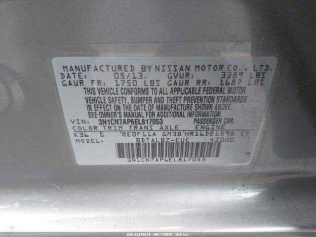 3N1CN7AP6EL817053 Nissan Versa 1.6 Sv