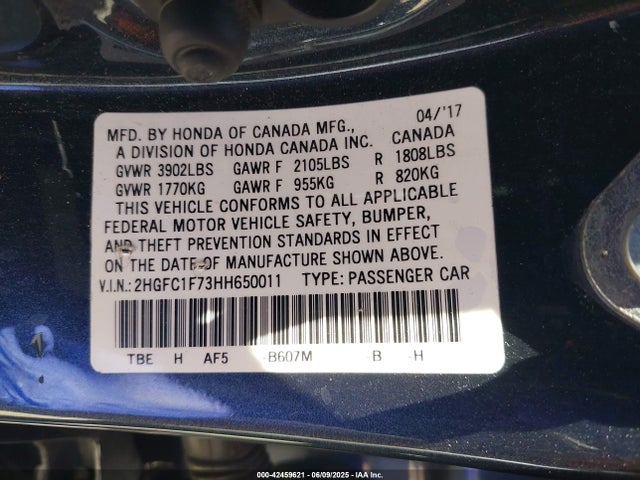 2HGFC1F73HH650011 Honda l15b7