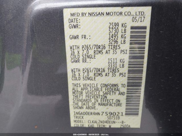 1N6AD0ER4HN759021 Nissan 2017