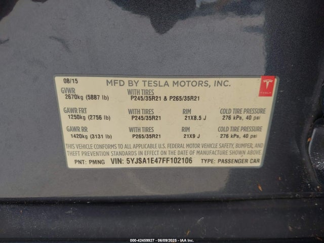 2015 TESLA MODEL S 5YJSA1E47FF102106 Photo 8