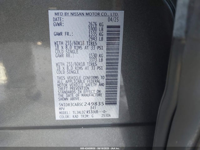 Nissan Pathfinder Sl Fwd 2025 5N1DR3CA8SC249835 Image 9