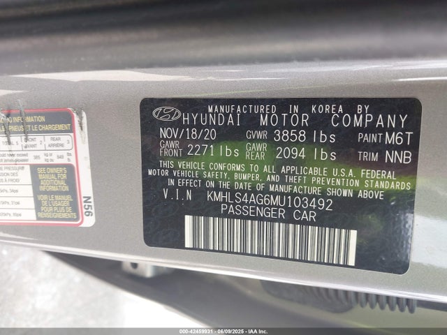 KMHLS4AG6MU103492 Hyundai mpi nu pe