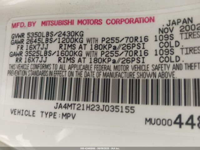 2003 MITSUBISHI MONTERO SPORT JA4MT21H23J035155 Photo 8