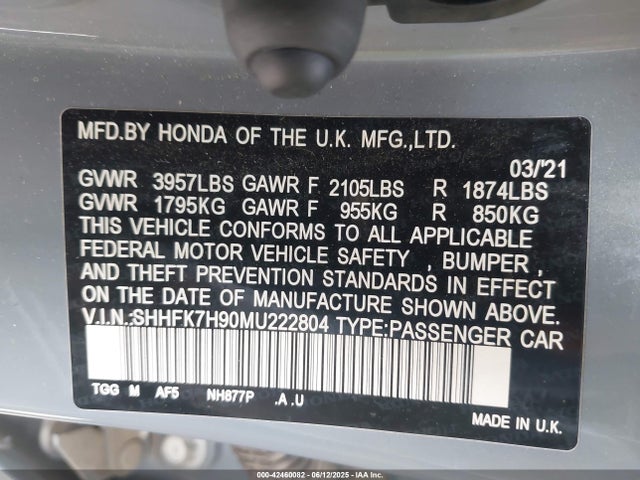 SHHFK7H90MU222804 Honda l15ba