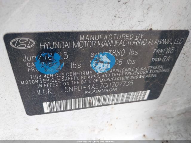 5NPDH4AE7GH707735 Hyundai ELANTRA SE