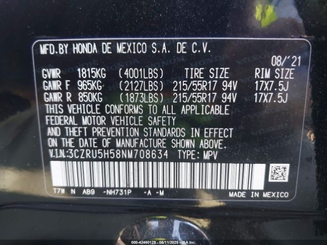 2022 HONDA HR-V 3CZRU5H58NM708634 Photo 8