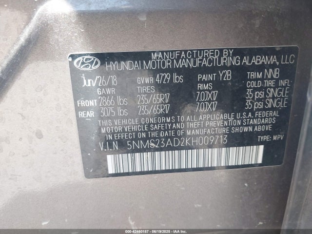 Hyundai gdi theta ii 2019 5NMS23AD2KH009713 Image 9