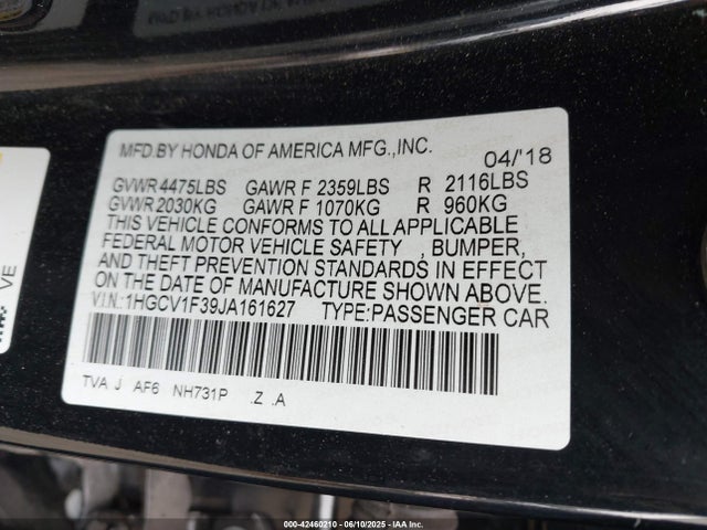 1HGCV1F39JA161627 Honda l15be