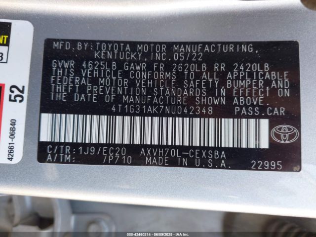 4T1G31AK7NU042348 Toyota Camry Nightshade Edition Hybrid