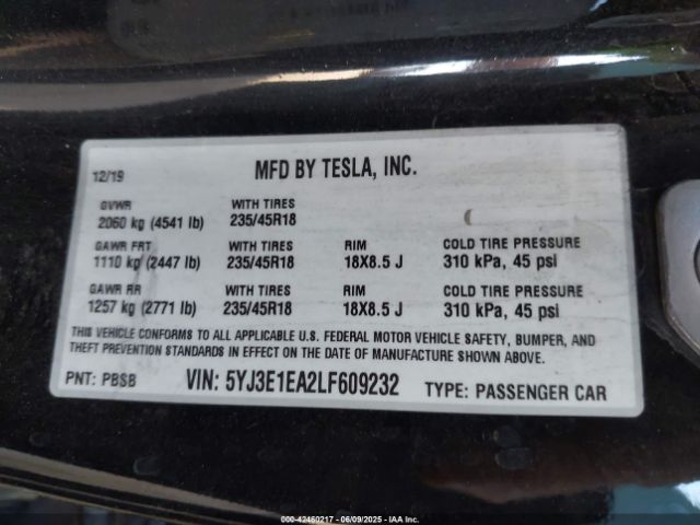 2020 TESLA MODEL 3 5YJ3E1EA2LF609232 Photo 8
