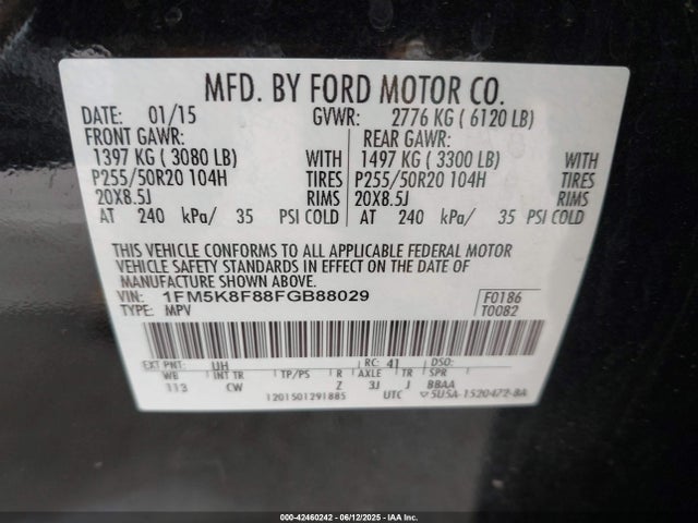 Ford 2015 2015 1FM5K8F88FGB88029 Image 9