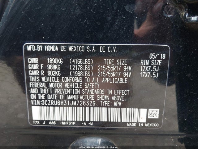 Honda r18z9 2018 3CZRU6H31JM726326 Image 9