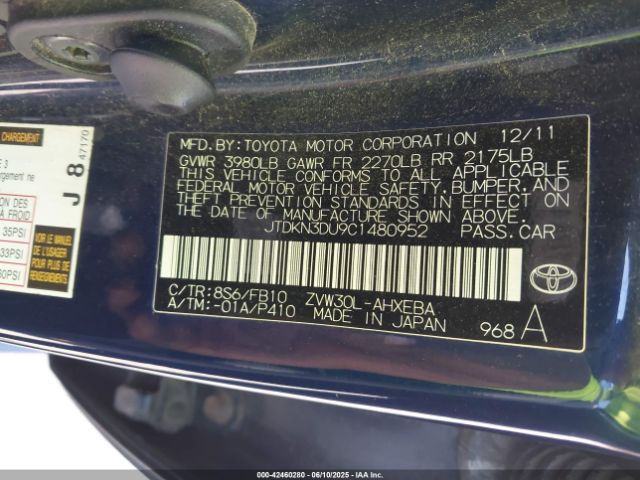 2012 TOYOTA PRIUS JTDKN3DU9C1480952 Photo 8