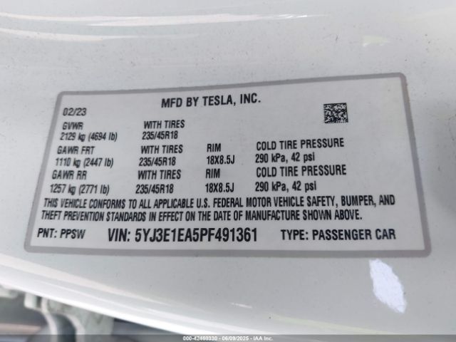 2023 TESLA MODEL 3 5YJ3E1EA5PF491361 Photo 8