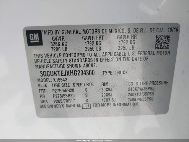 3GCUKTEJXHG204360 Chevrolet l86 - sidi: spark ignited direct injection, vvt: variable valve timing, afm, e85 max, alum