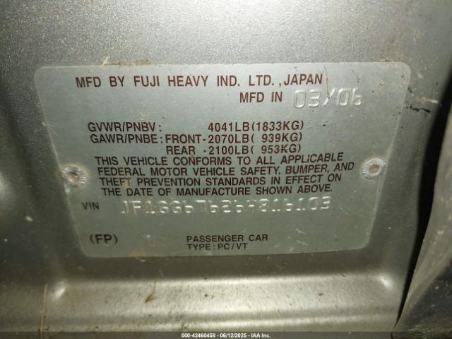 2006 SUBARU IMPREZA JF1GG67626H816103 Photo 8