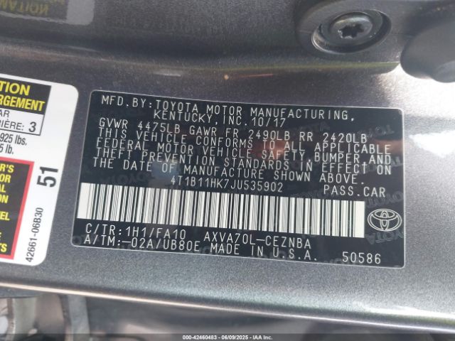 4T1B11HK7JU535902 Toyota a25a-fks