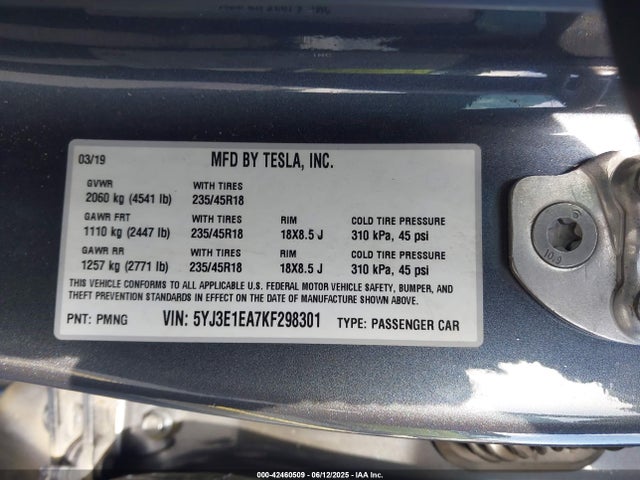 2019 TESLA MODEL 3 5YJ3E1EA7KF298301 Photo 8
