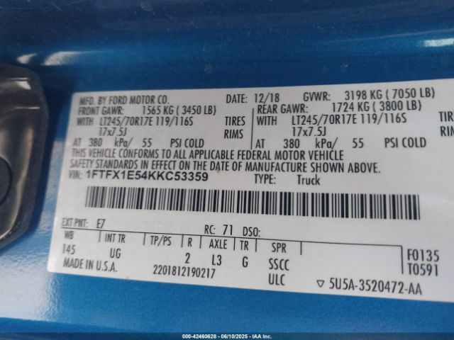 1FTFX1E54KKC53359 Ford F-150 Xlt