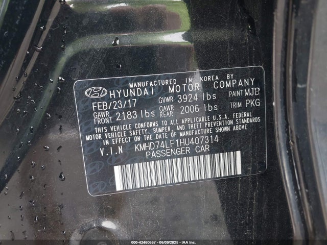KMHD74LF1HU407314 Hyundai ELANTRA SE