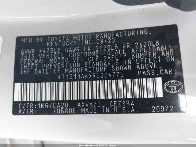 4T1G11AKXRU204775 Toyota CAMRY SE