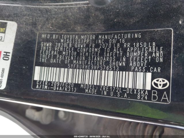 5YFBURHE9HP576513 Toyota COROLLA SE