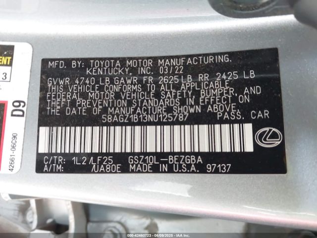 2022 LEXUS ES 350 58AGZ1B13NU125787 Photo 8