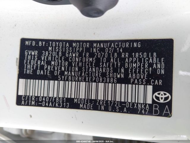 5YFBURHEXEP083886 Toyota Corolla Le Plus