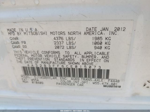 2012 MITSUBISHI GALANT 4A32B3FF6CE015073 Photo 8