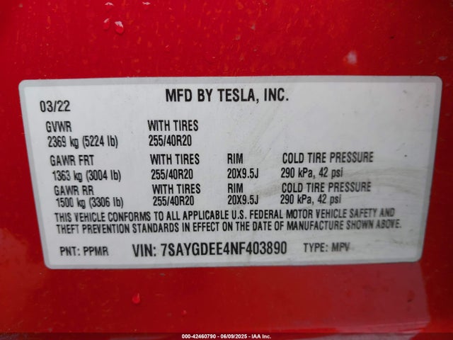 2022 TESLA MODEL Y 7SAYGDEE4NF403890 Photo 8
