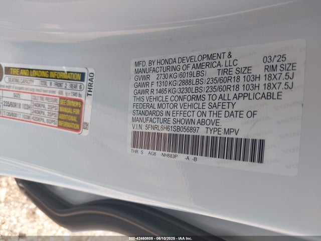Honda Odyssey Ex-l 2025 5FNRL6H61SB056897 Image 9