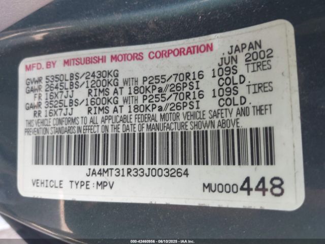 2003 MITSUBISHI MONTERO SPORT JA4MT31R33J003264 Photo 8