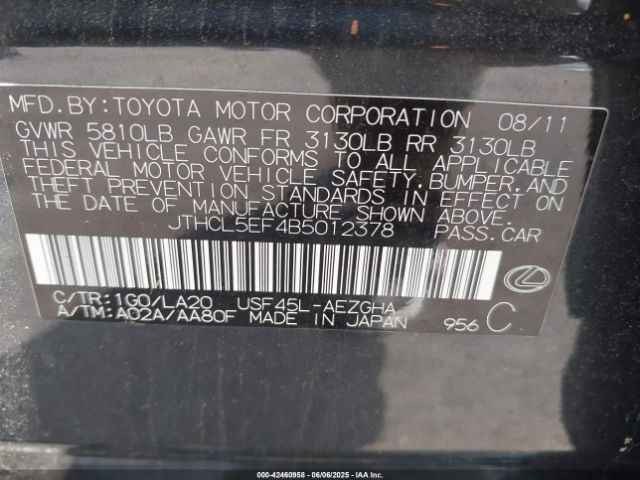 2011 LEXUS LS 460 JTHCL5EF4B5012378 Photo 8