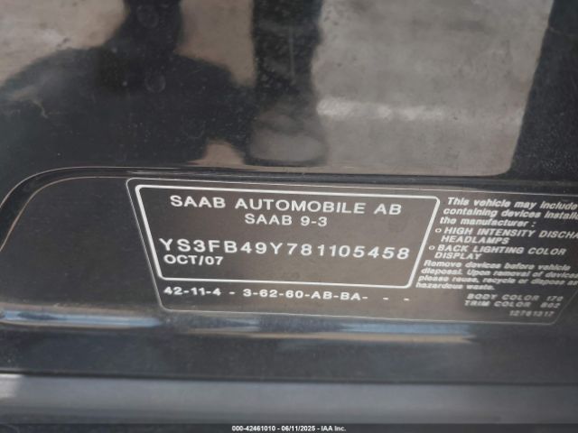 2008 SAAB 9-3 YS3FB49Y781105458 Photo 8