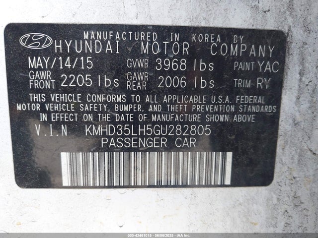 KMHD35LH5GU282805 Hyundai dohc gdi nu