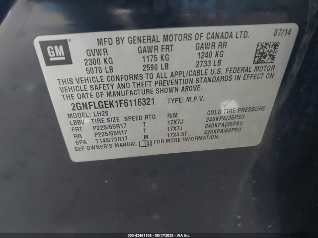 Chevrolet Equinox 2lt 2015 2GNFLGEK1F6116321 Image 9