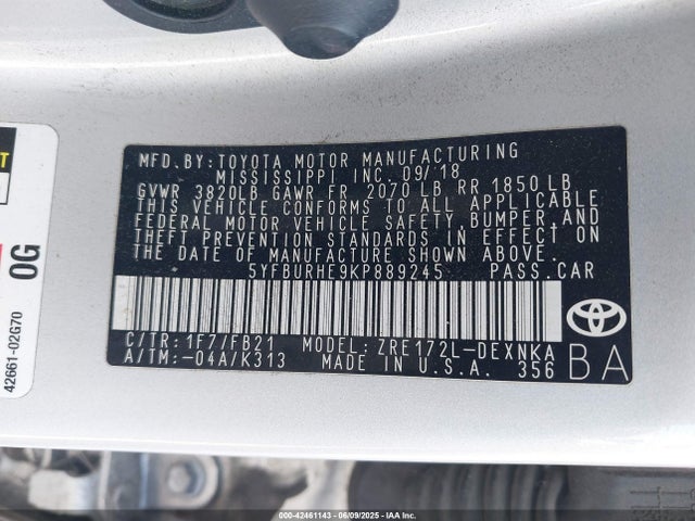 5YFBURHE9KP889245 Toyota 2zr-fe