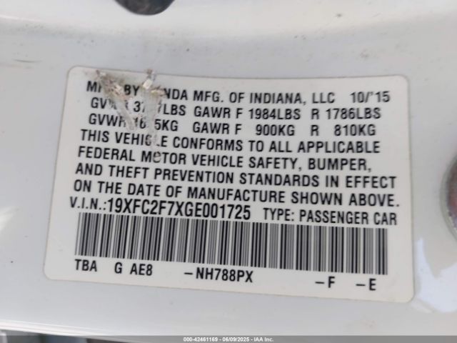 19XFC2F7XGE001725 Honda k20c2