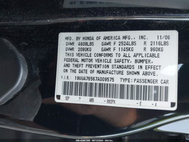 2007 ACURA TL 19UUA76567A009575 Photo 8