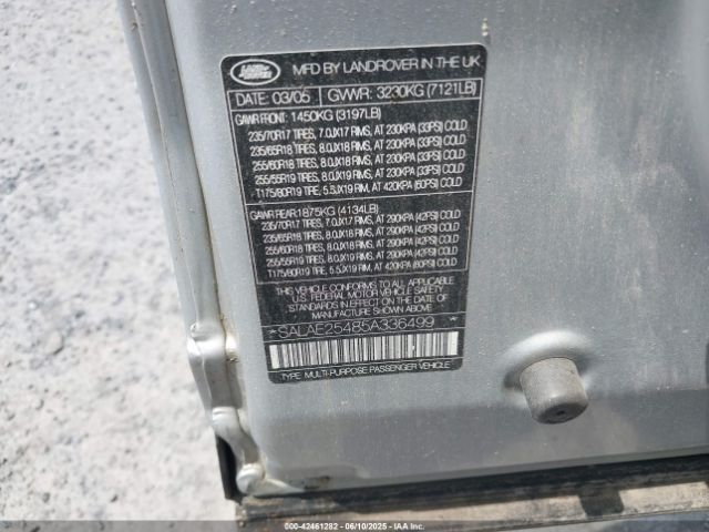 2005 LAND ROVER LR3 SALAE25485A336499 Photo 8