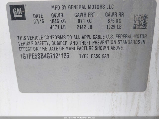 1G1PE5SB4G7121135 Chevrolet Cruze Limited 1lt Auto