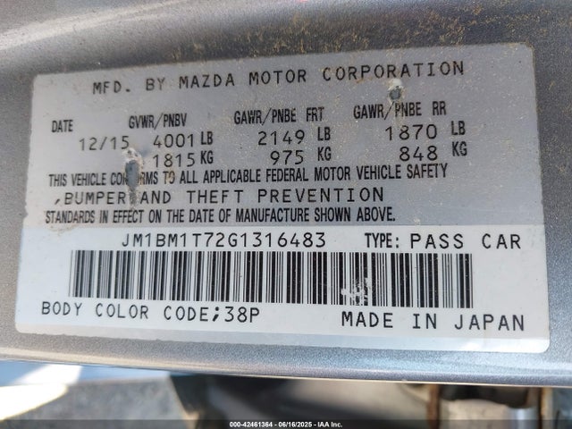 JM1BM1T72G1316483 Mazda pe