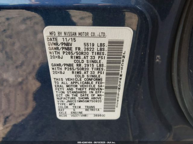 2016 INFINITI QX70 JN8CS1MW5GM750920 Photo 8