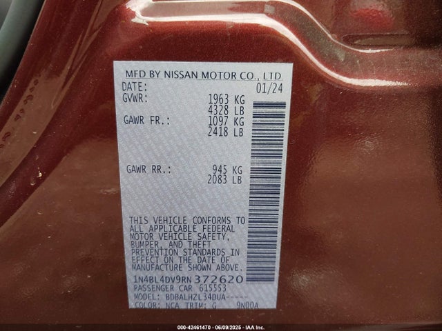1N4BL4DV9RN372620 Nissan Altima Sv Fwd
